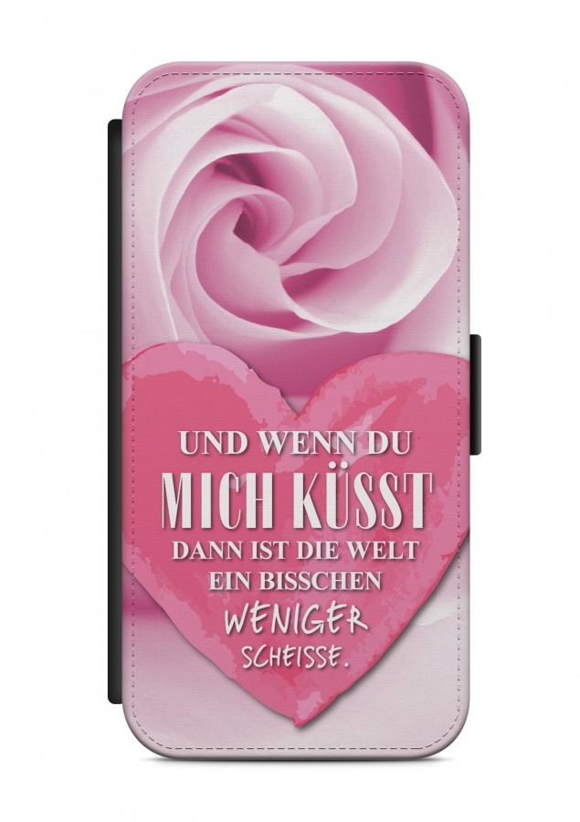 Sony Xperia KUSS KÜSSEN ROSE Flipcase Tasche Flip Hülle Case Cover Spruch Zitat